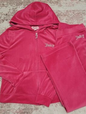 Juicy Couture Mean Girls X Pink Velour Hoodie & Pants Set - L